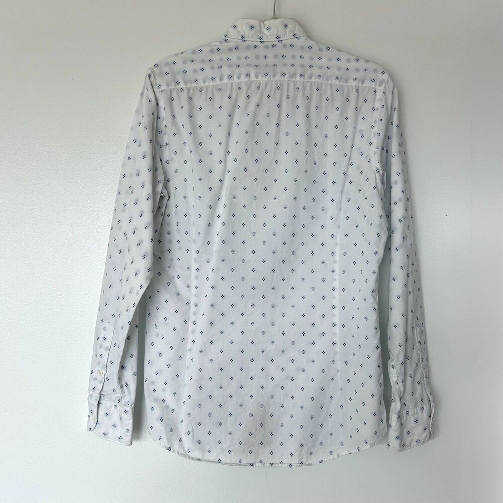 Massimo Dutti 100% Cotton White Button-Up Shirt Blue Embroidered Dot Men's Small - Picture 7 of 10